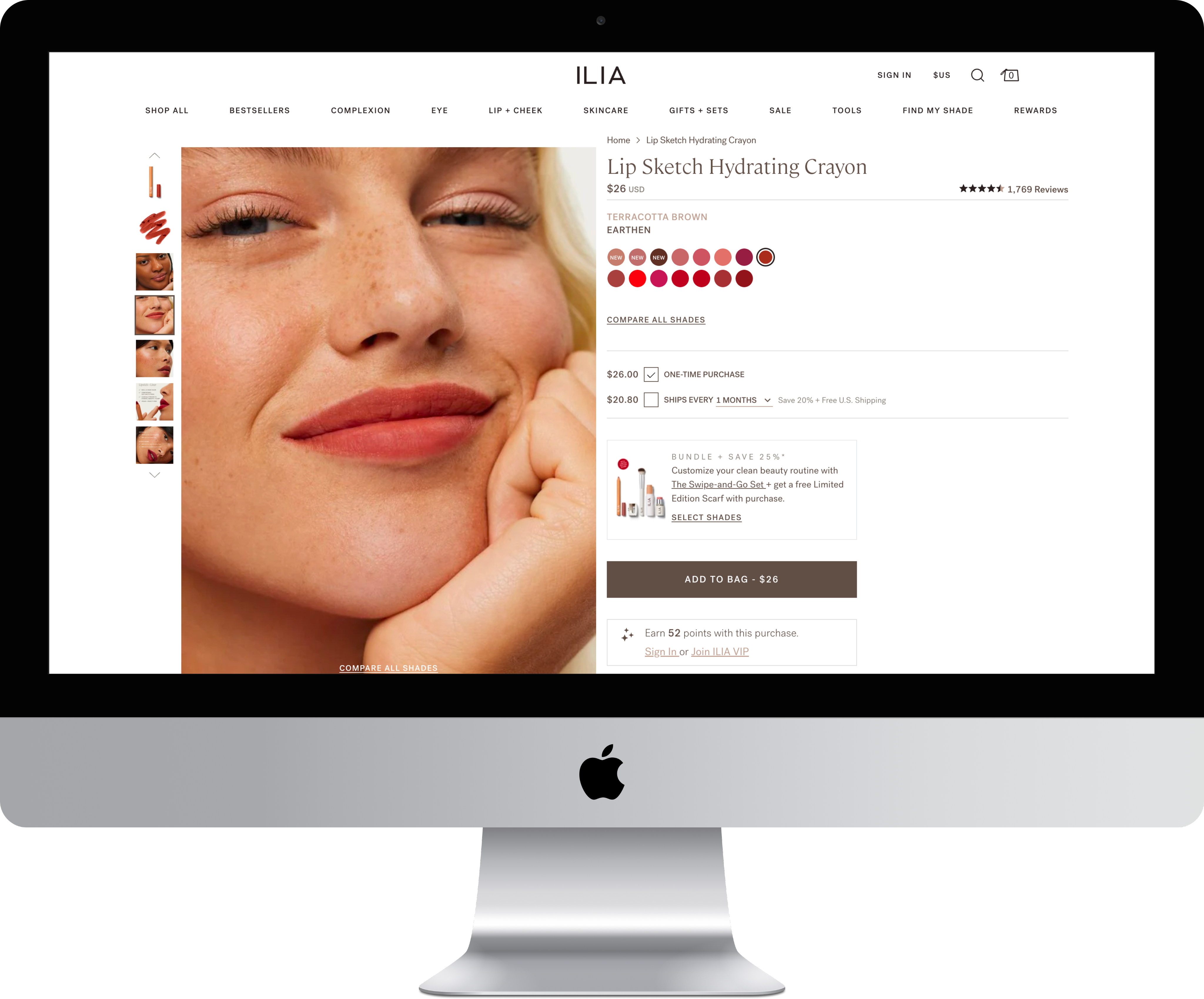 Viewing PDP with a single shade selected.