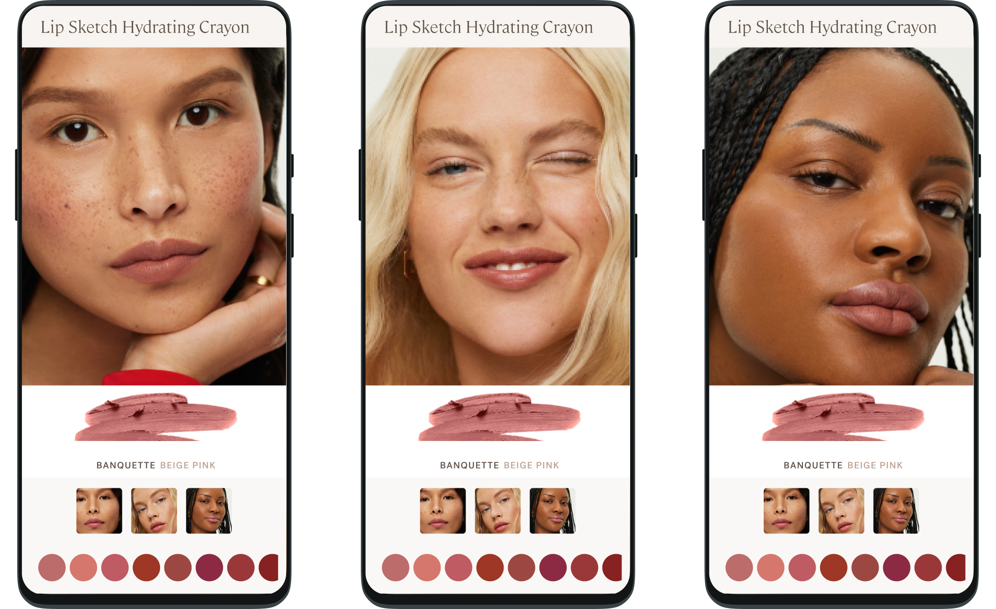 All-shade comparison on three different skintones.