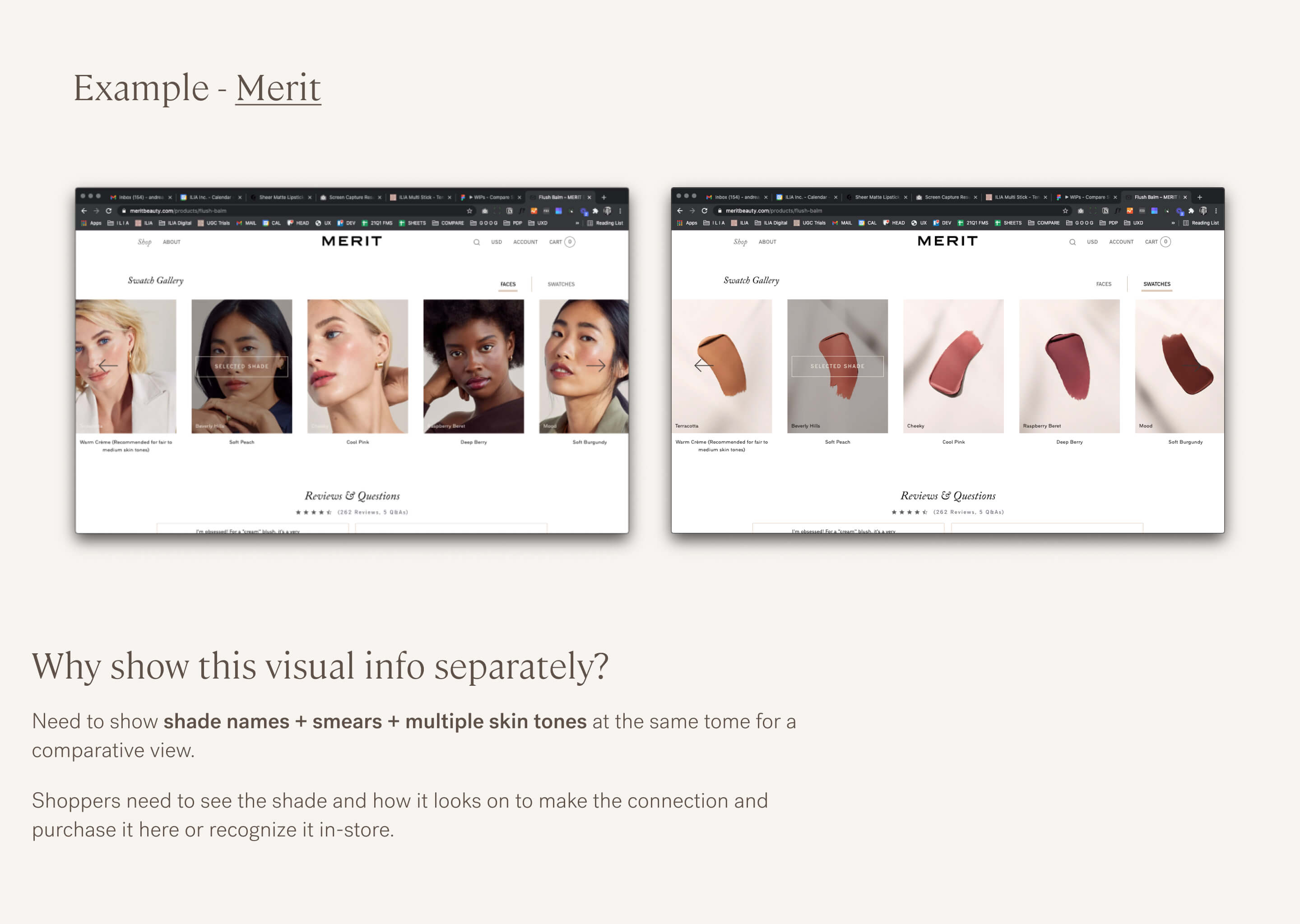 Example of separate view for the smear and shade on model.