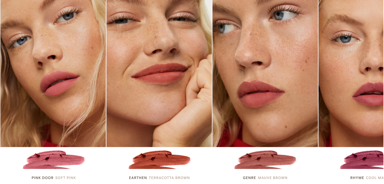 Immersive visual comparison-all shades + smears on model's lips