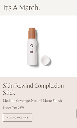 Product and shade match result.