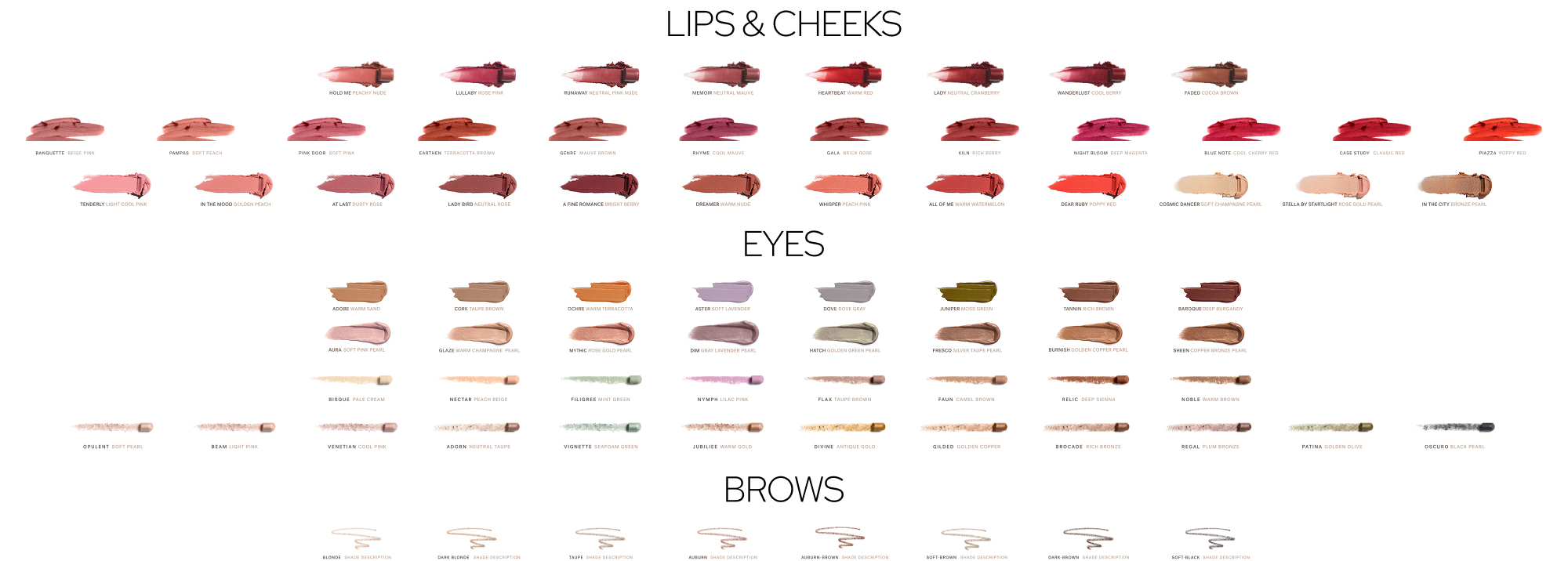 Strategic shade palette order for easy comparison across product lines.
