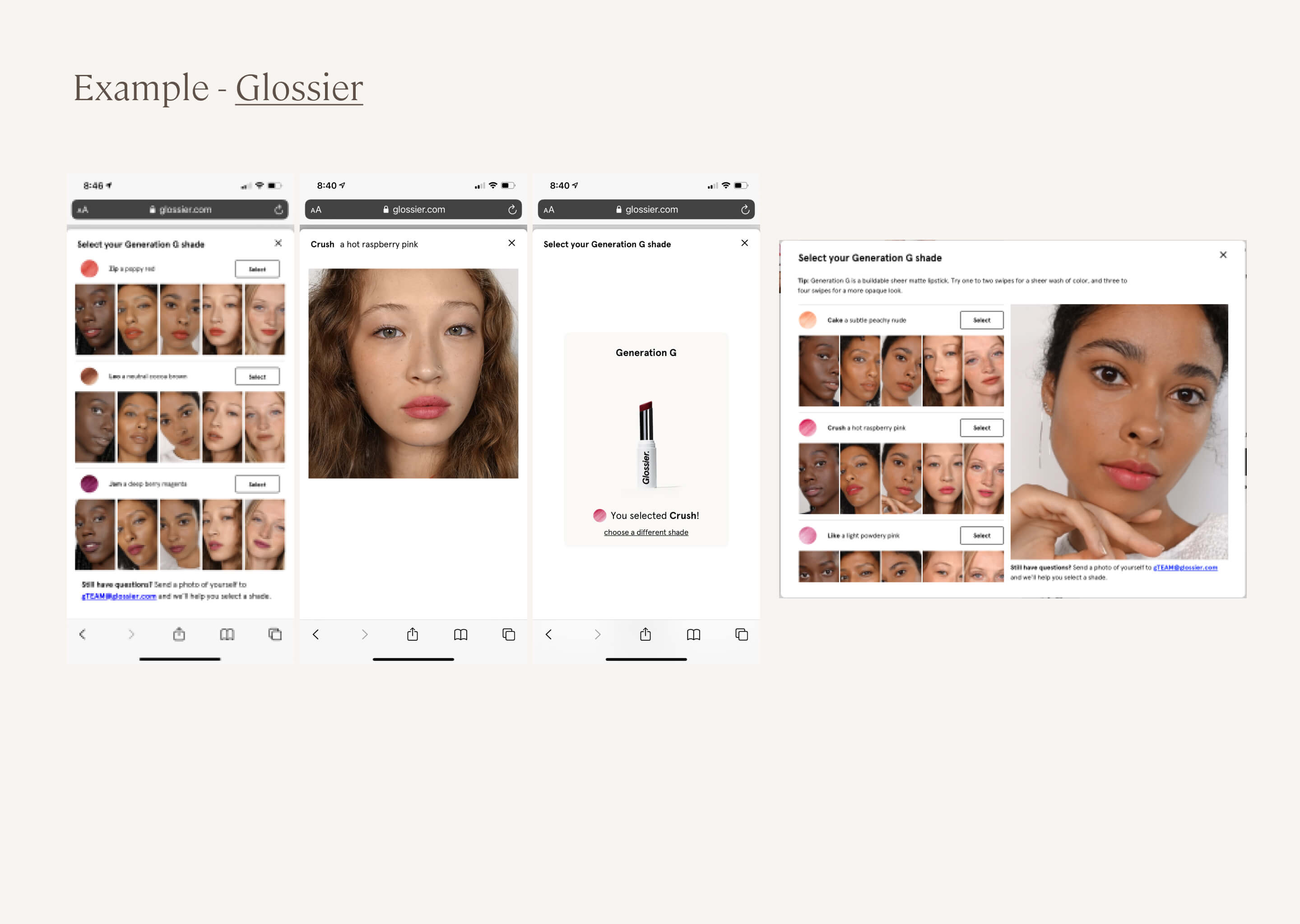 Example of fractured views and small photos for comparion experience.
